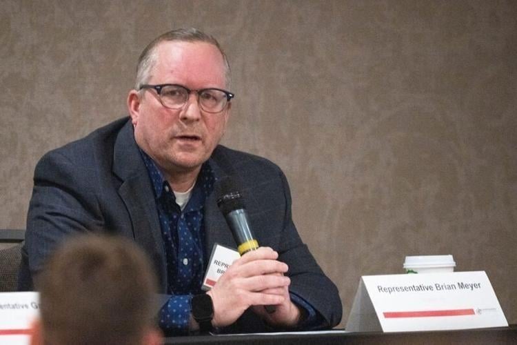 House Minority Leader Brian Meyer, D-Des Moines, speaks during the Greater Des Moines Partnership State Legislative Leadership Breakfast at Holiday Inn and Suites on Wednesday, Dec. 3, 2025, in Des Moines.
