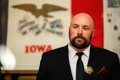 Libertarian candidate Marco Battaglia, IA-03, speaks after filing for the November ballot on Monday, July 29, 2024, at the Iowa State Capitol. (copy)