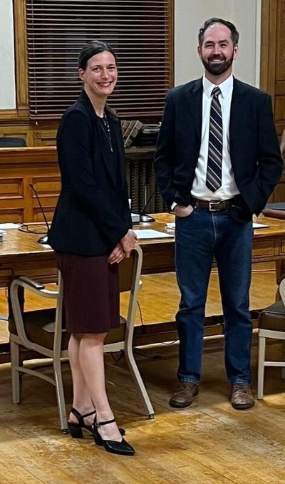 Joey Norris and defense attorney Gina Messamer pose for a photo at the Montgomery County Courthouse.