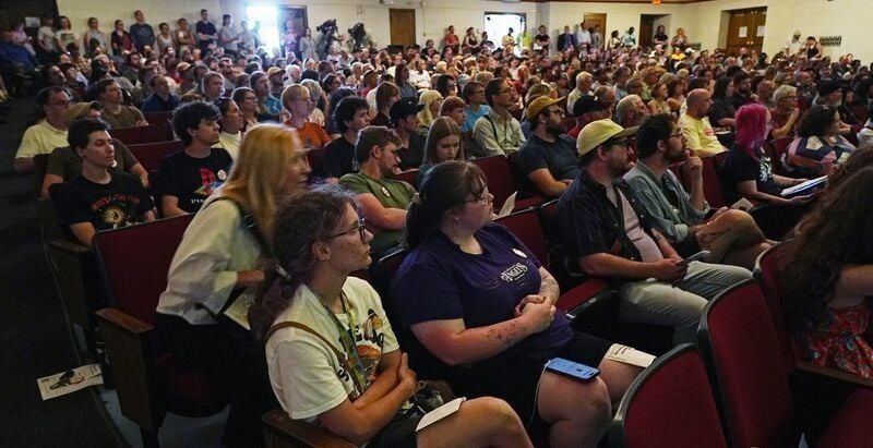 Residents gather for the Ames City Council's listening session about a possible data center on Tuesday, June 30, at City Auditorium in Ames, Iowa.
