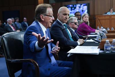 Nick Saban, left, former head football coach at the University of Alabama, testifies before the Senate Committee on Commerce, Science, and Transportation in the Hart Senate Office Building on Wednesday, June 3, 2026, in Washington, D.C..