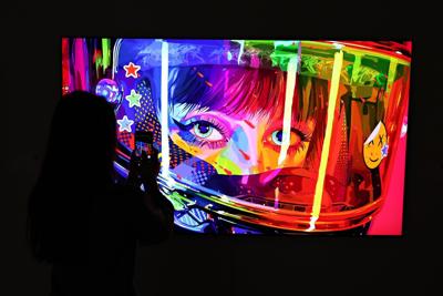 An NFT titled "SHIFT//" by Mad Dog Jones is on display during a press preview of the Natively Digital: A Curated NFT Sale at Sotheby's on June 4, 2021 in New York City.