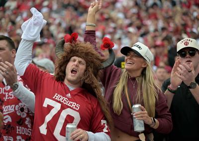 Indiana fans get fired up prior to their game against Alabama during the first half at the Rose Bowl in Pasadena, California, on Thursday, Jan. 1, 2026.