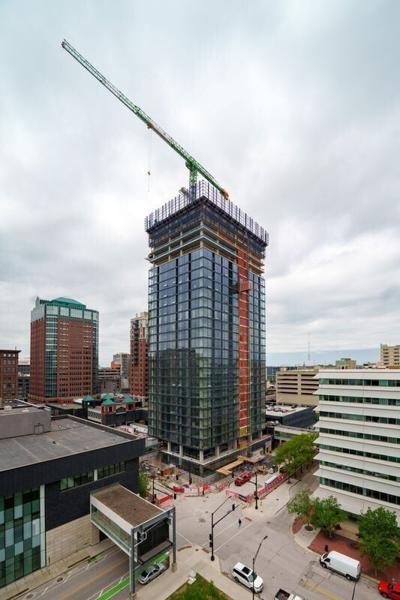 Construction continues on the 515 Walnut Tower, April 30, 2026.