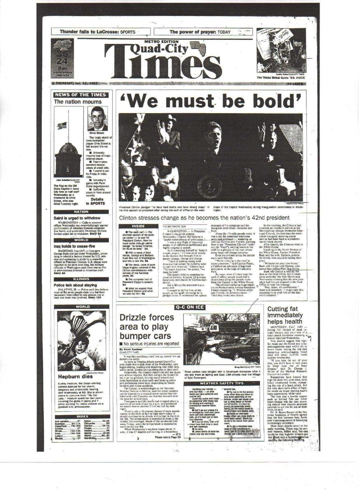 Jan. 21, 1993 Quad-City Times front page