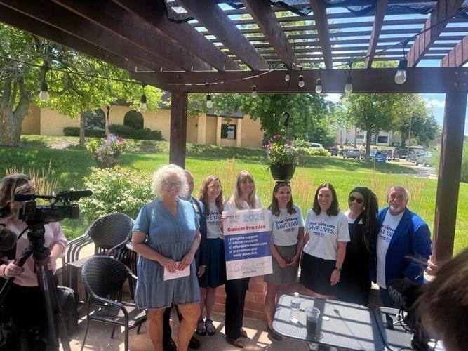 State Sen. Sarah Trone Garriott, a Democrat running for Iowa's 3rd Congressional District, meets with cancer survivors and advocates at Freidrich's in West Des Moines on Tuesday, July 7 for a conversation on health care policy.