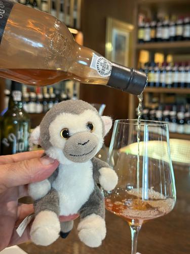 Port wine for Sigmund, the author's plush comfort monkey,  at the 1933 wine shop, Tivoli Avenida Liberdade.