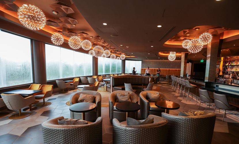 An exclusive view before the daily opening of GEO-82, the new adult-exclusive lounge located inside the iconic Spaceship Earth geodesic dome at Epcot in Walt Disney World, Tuesday, July 15, 2025.