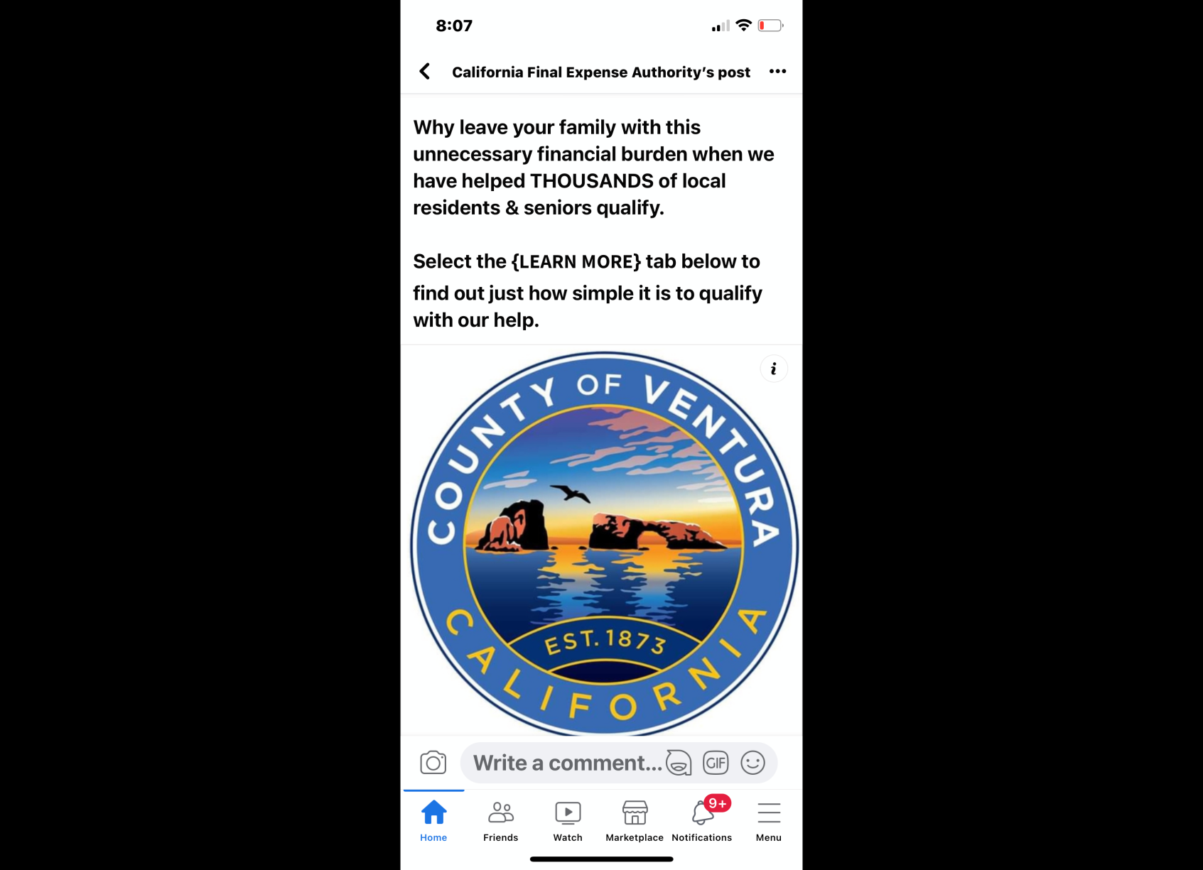 VC seal improperly used for FB advertising News