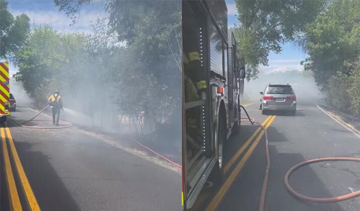 Firefighters tackle brush fire at scene of head-on crash | News ...