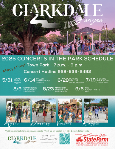 Clarkdale announces band lineup for 2025 Concerts in the Park series ...