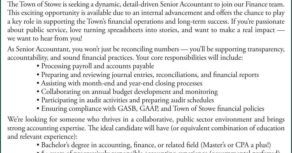 Town of Stowe Senior Accountant