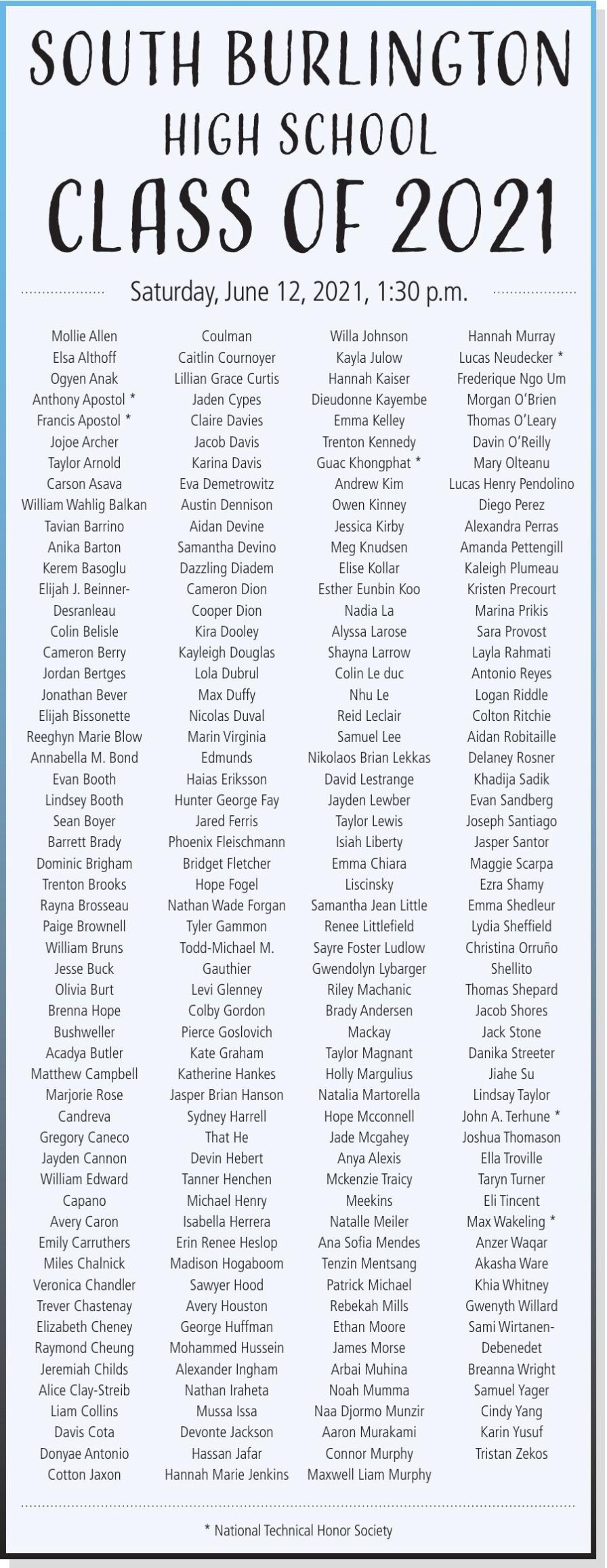 South Burlington High School Class of 2021