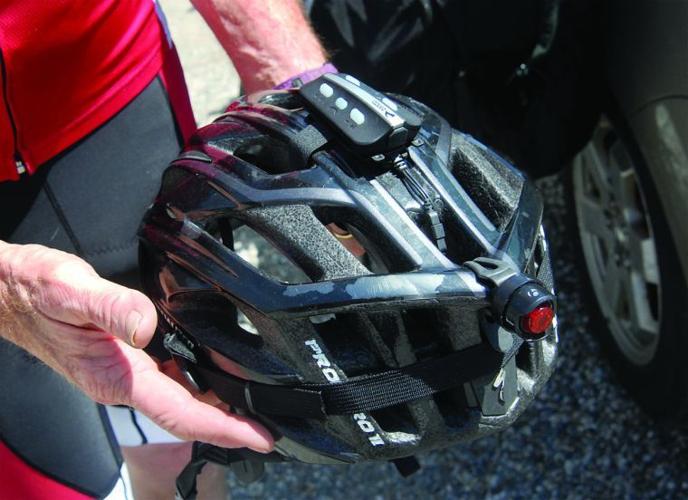 Kim Brown with his helmet.
