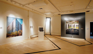 A broad look at the Helen Day Art Center’s main gallery space, filled with  artwork in the new “Surveillance Society”  exhibit. The show will remain on display in Stowe through  April 20.