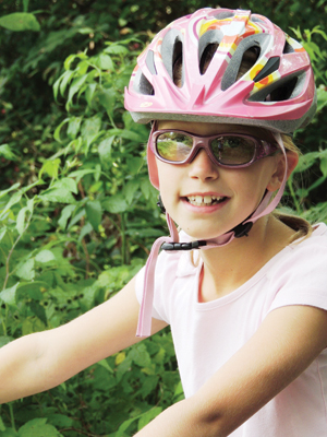 The bike helmet is essential, but eye protection is also important to block bugs, debris and microscopic particles.
