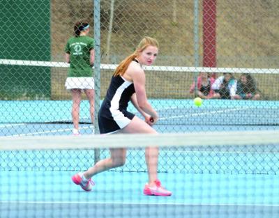 Chase Fortier returns a ball during a home match against Montpelier on Monday.