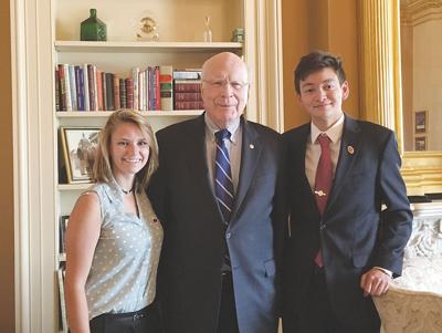Alex Pelletier and Alexis Chickanosky with Sen Patrick Leahy
