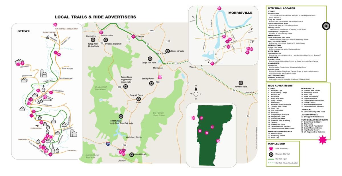 Map of Local Mountain Biking Trails and RIDE Advertisers