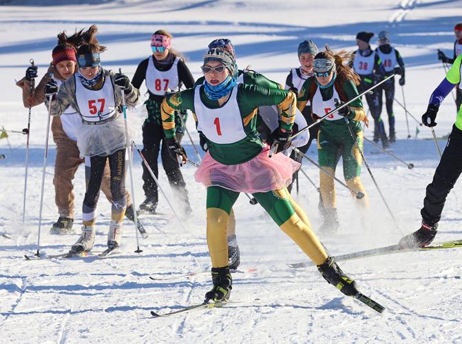 Nordic skiing coed tag-team race
