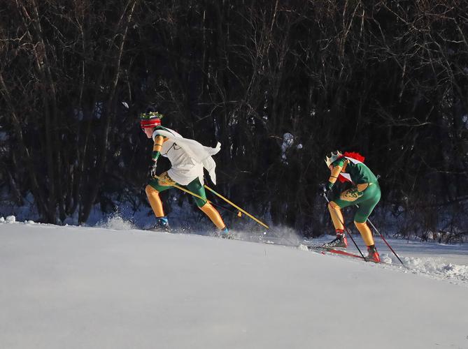 Nordic skiing coed tag-team race