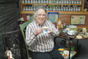 Cindy Salmon of Vermont Loose Tea in her Mountain Road business on Monday.