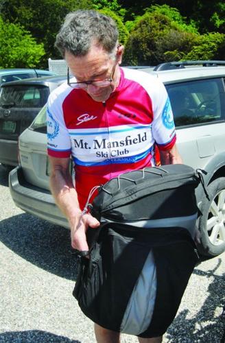 Kim Brown with panniers.