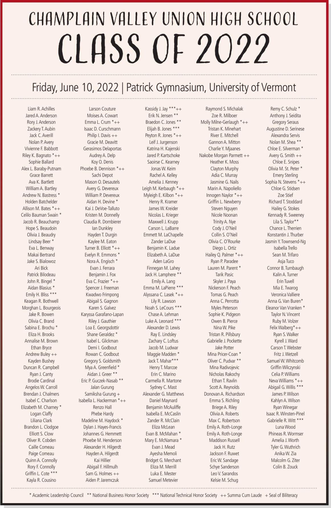 Champlain Valley Union High School Class of 2022 | | vtcng.com