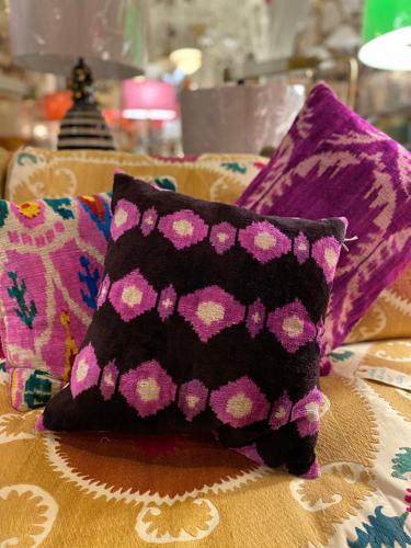 Uzbek Silk Velvet Ikat Pillow