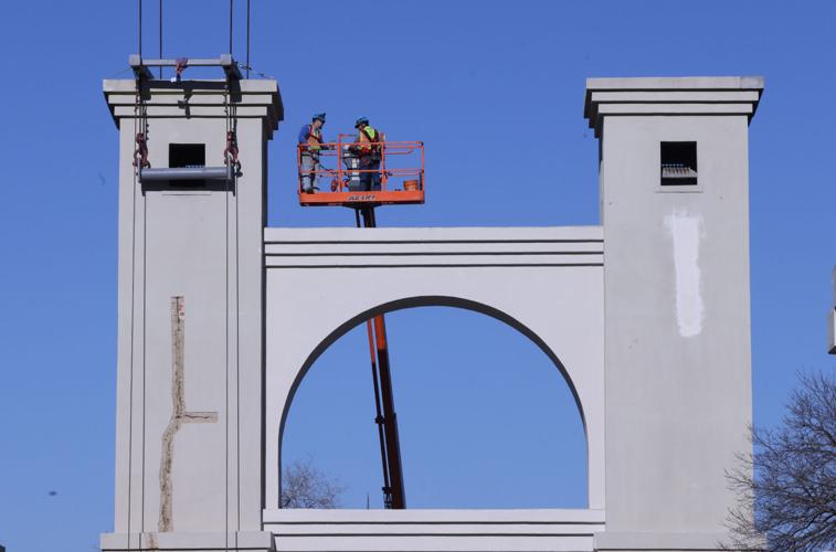 Crews prepare to install steel cables at Waco Suspension Bridge