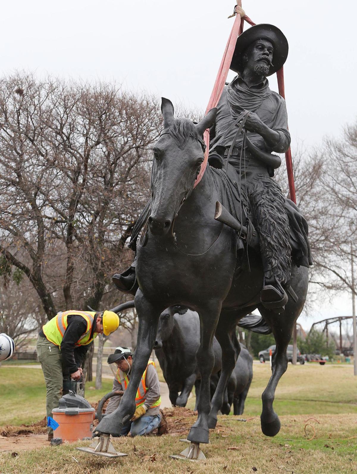 Black cowboy, longhorn cattle statues complete ‘Branding the Brazos