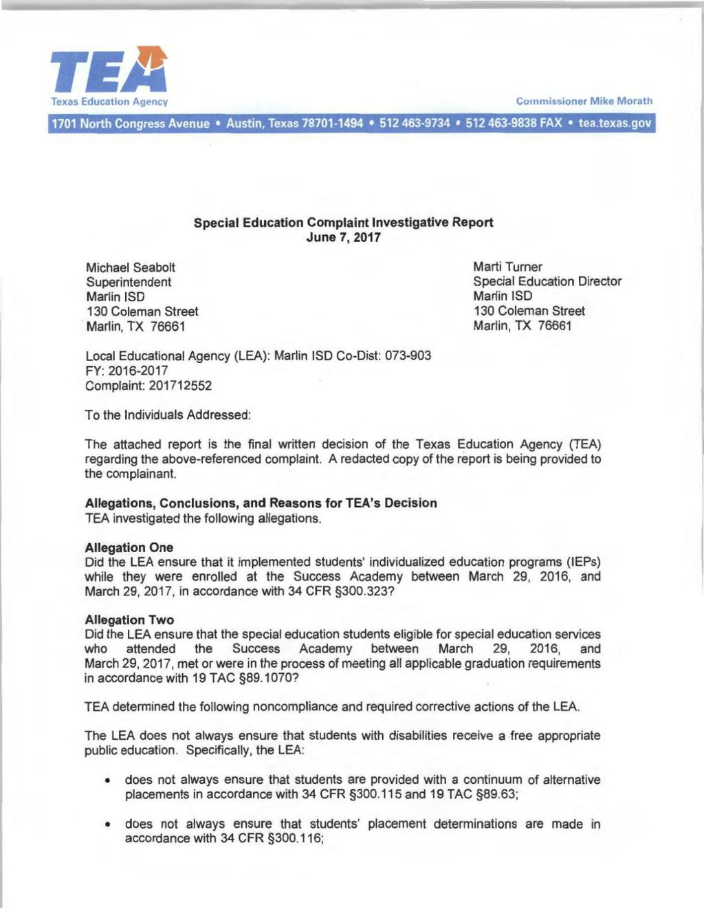 What Texas Did To Its Special Education >> Tea Report Marlin Isd Non Compliant With Special Education What Texas Did To Its Special Education >> Tea Report Marlin Isd Non Compliant With Special Education