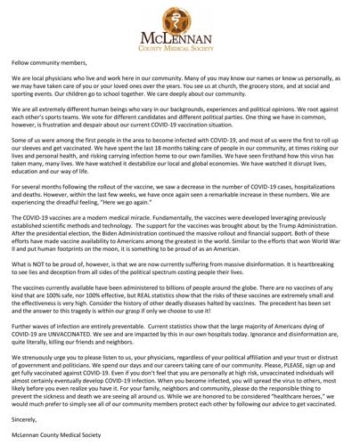 Vaccine support letter from McLennan County Medical Society