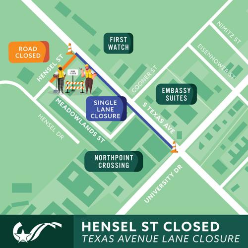 Temporary lane closure set for Wednesday on Texas Avenue at Hensel Street