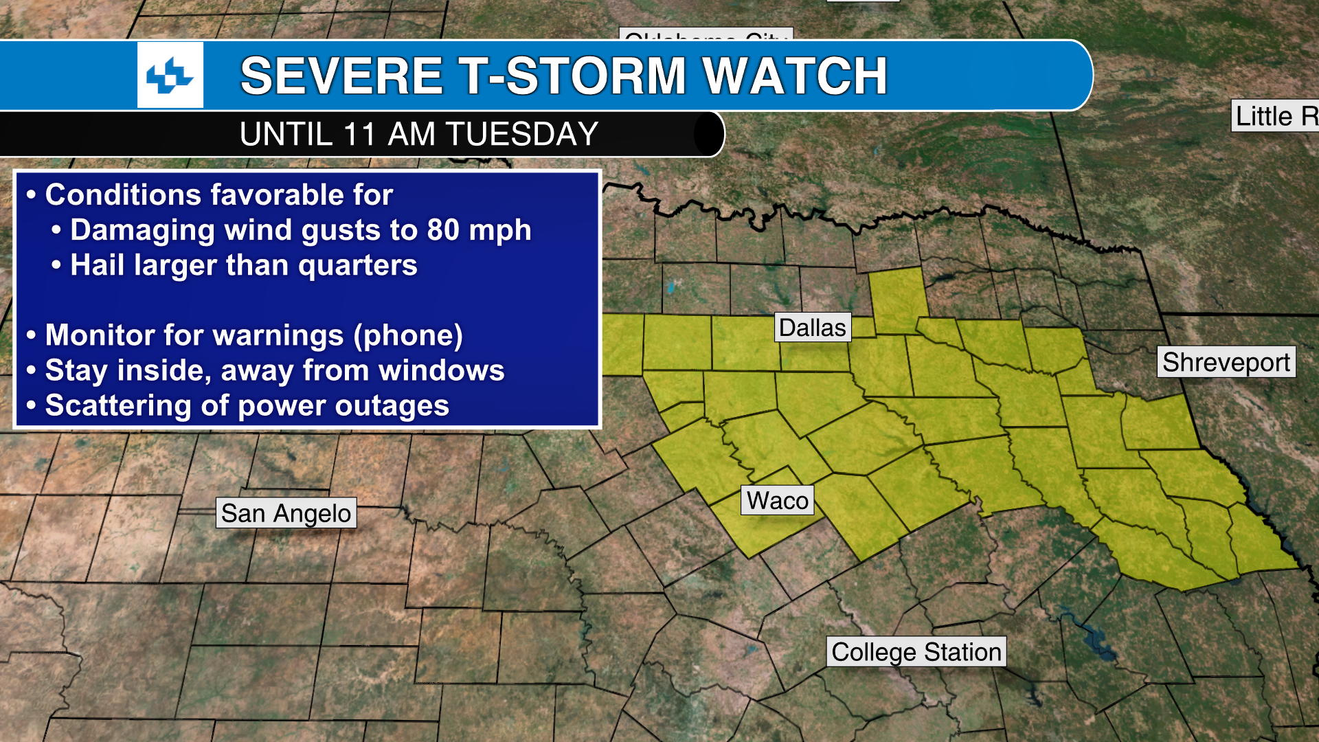 Severe Thunderstorm Watch until 11 a.m. for central Texas. - Vimarsana News