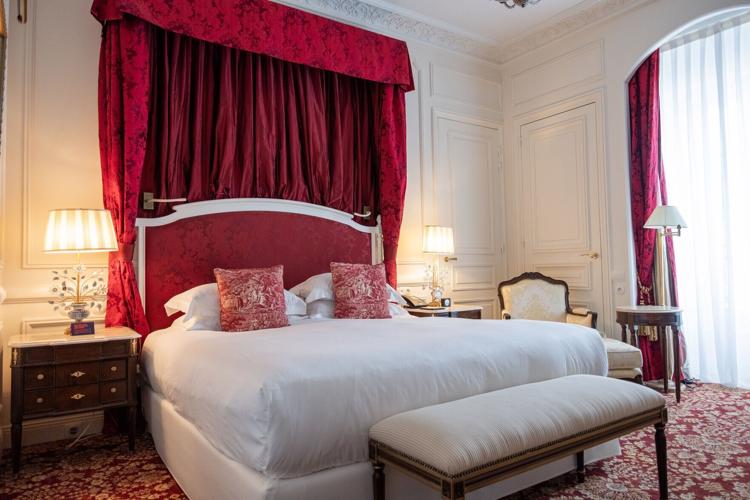 Rooms at Hotel du Palais, Biarritz, blend empire style with modern luxury.