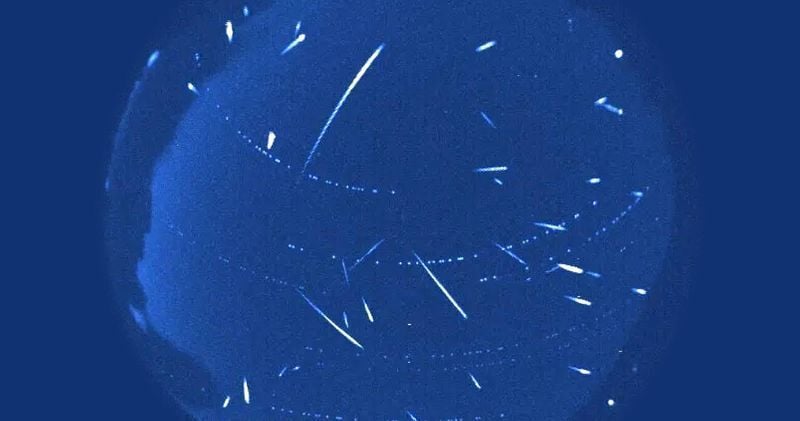 A composite image of the Lyrid and not-Lyrid meteors, seen over New Mexico from April 21-23, 2012.