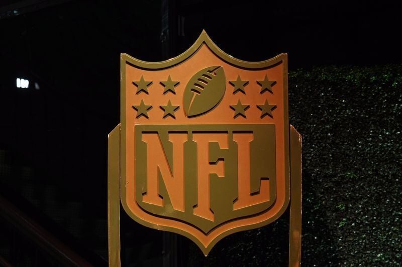 Feb 5, 2026; San Francisco, CA, USA; A NFL shield logo at the NFL Honors Red Carpet before Super Bowl LX at Palace of Fine Arts. Mandatory Credit: Kirby Lee-Imagn Images
