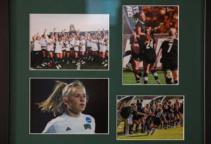 Pictures of Scout Murray playing collegiate-level soccer hang on a wall at her family's home Thursday, April 9, 2026, in Chicago.