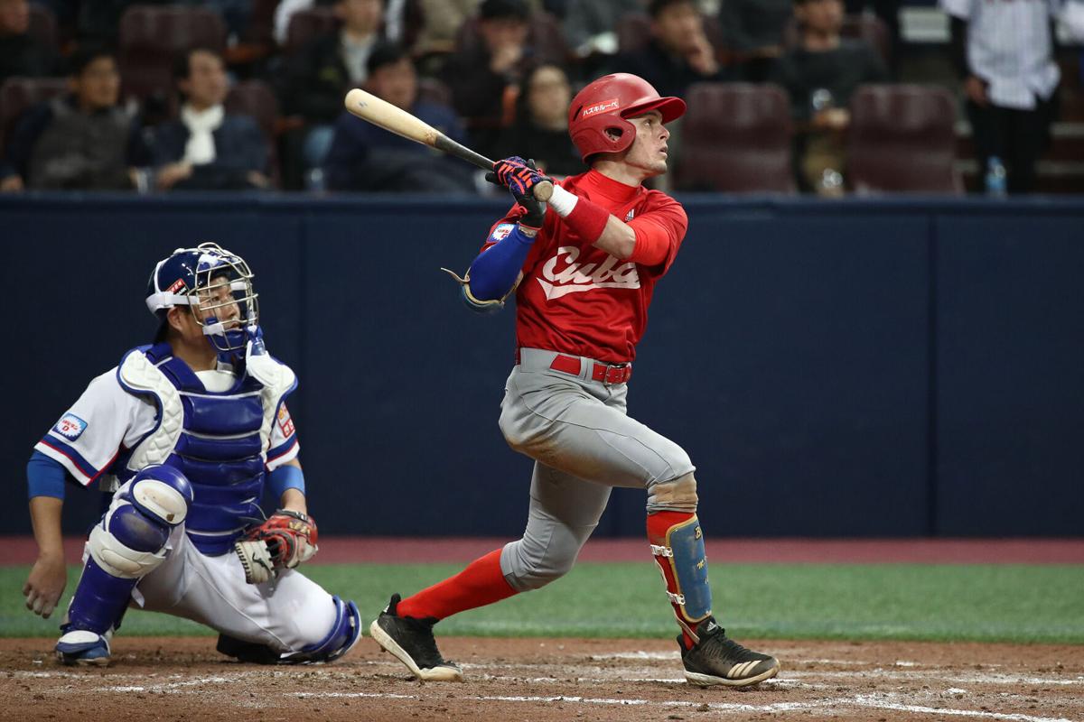 Infielder Cesar Prieto of Cuba flies out during the WBSC Premier 12 Opening Round Group C game against South Korea at the Gocheok Sky Dome on November 8, 2019, in Seoul, South Korea.
