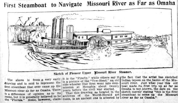 Sketch of Omaha's first steamboat arrival