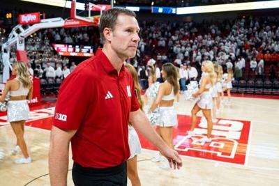 Feb 1, 2026; Lincoln, Nebraska, USA; Nebraska Cornhuskers head coach Fred Hoiberg walks off the court after being defeated by the Illinois Fighting Illini at Pinnacle Bank Arena. Mandatory Credit: Dylan Widger-Imagn Images