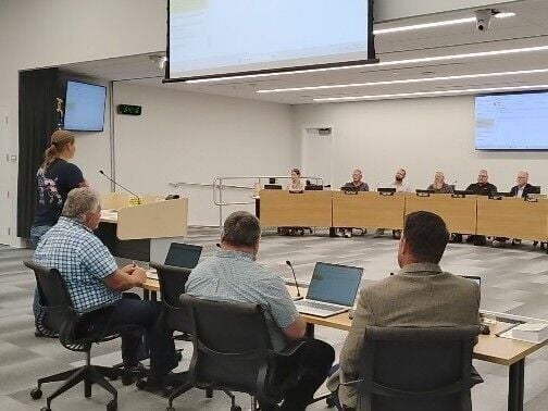 Ally Porter talking to council