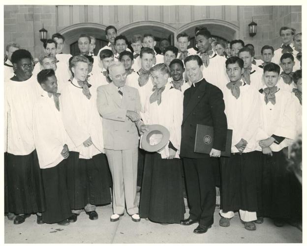 1948 Special Persons Harry Truman with BT Choir and Father Edmund Walsh Interim Director (50GG) (3).jpg