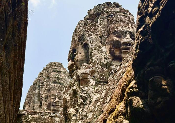 The Bayon temple in Angkor Thom where visitors can see the smiling gods of Cambodia.