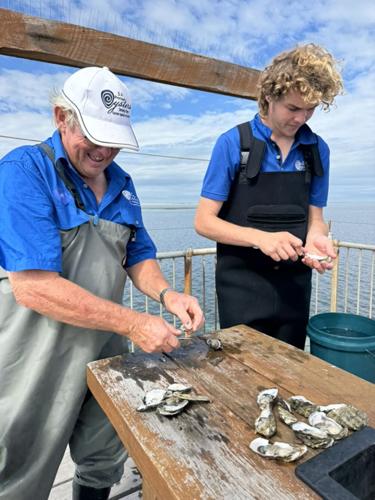 SA Premium Oysters offers a tour that takes guests on a boat to an elevated dining platform overlooking its oyster farm in Smoky Bay.