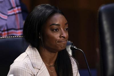 U.S. Olympic Gymnast Simone Biles speaks during a Senate Judiciary hearing about the Inspector General's report on the FBI handling of the Larry Nassar investigation of sexual abuse of Olympic gymnasts, on Capitol Hill on September 15, 2021 in Washingto...