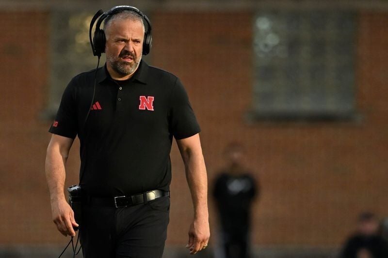 Oct 11, 2025; College Park, Maryland, USA; Nebraska Cornhuskers head coach Matt Rhule walks along the sidelines during the second half against the Maryland Terrapins at SECU Stadium. Mandatory Credit: Tommy Gilligan-Imagn Images