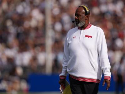 Sep 12, 2026; East Hartford, Connecticut, USA; Maryland Terrapins head coach Mike Locksley watches from the sideline as they take on the UConn Huskies at Pratt & Whitney Stadium at Rentschler Field. Mandatory Credit: David Butler II-Imagn Images
