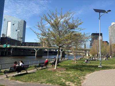 Philadelphia enjoys nice weather at the Schuylkill River Park.